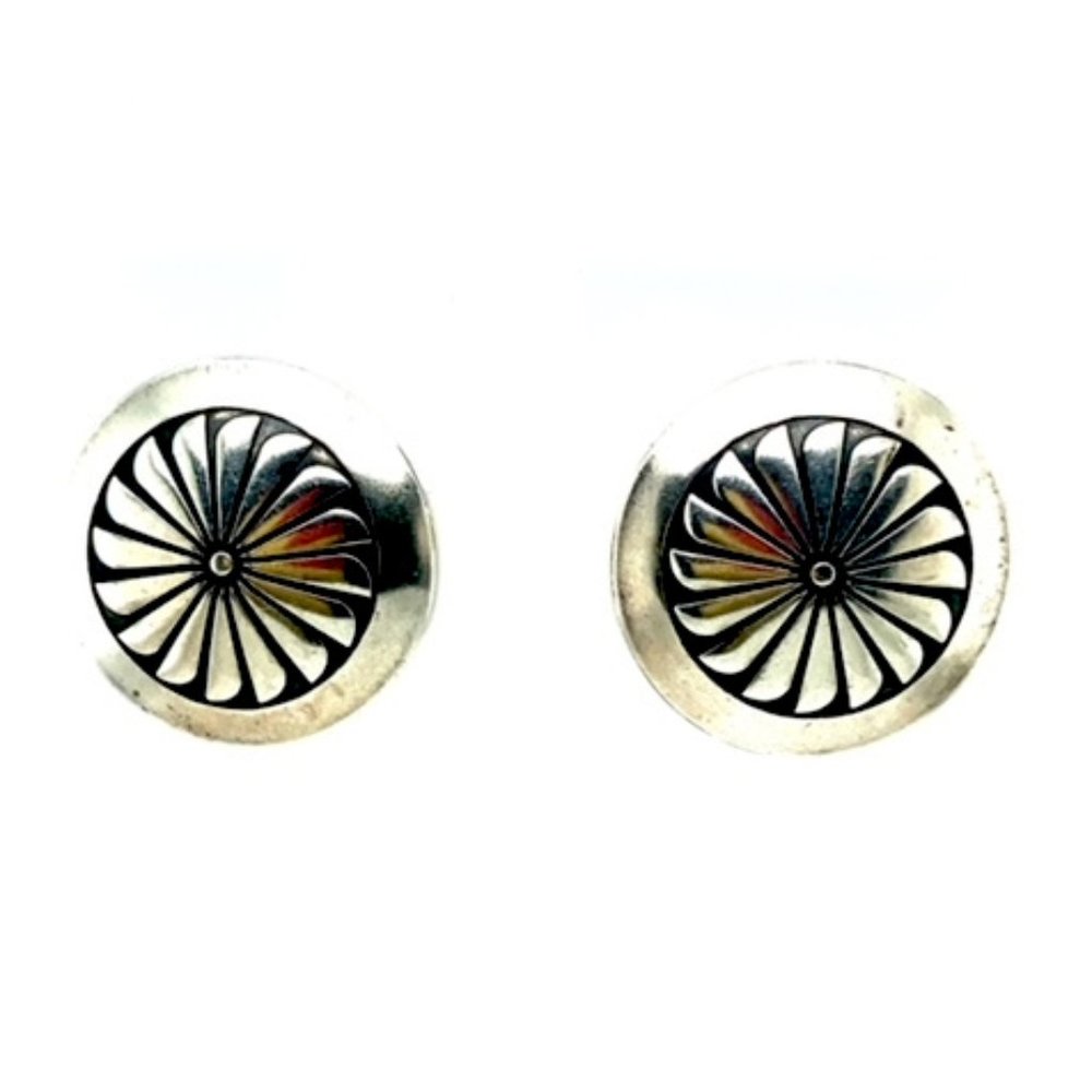 Sterling Silver Stamped Concho Clip Earrings 1"